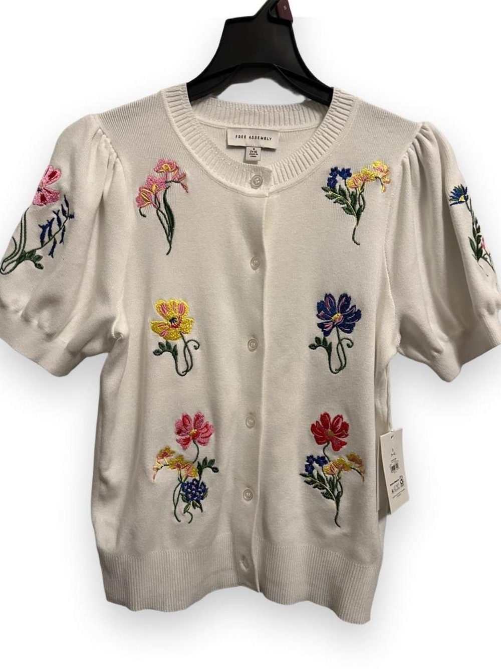 White Floral Embroidered Button-Front Cardigan